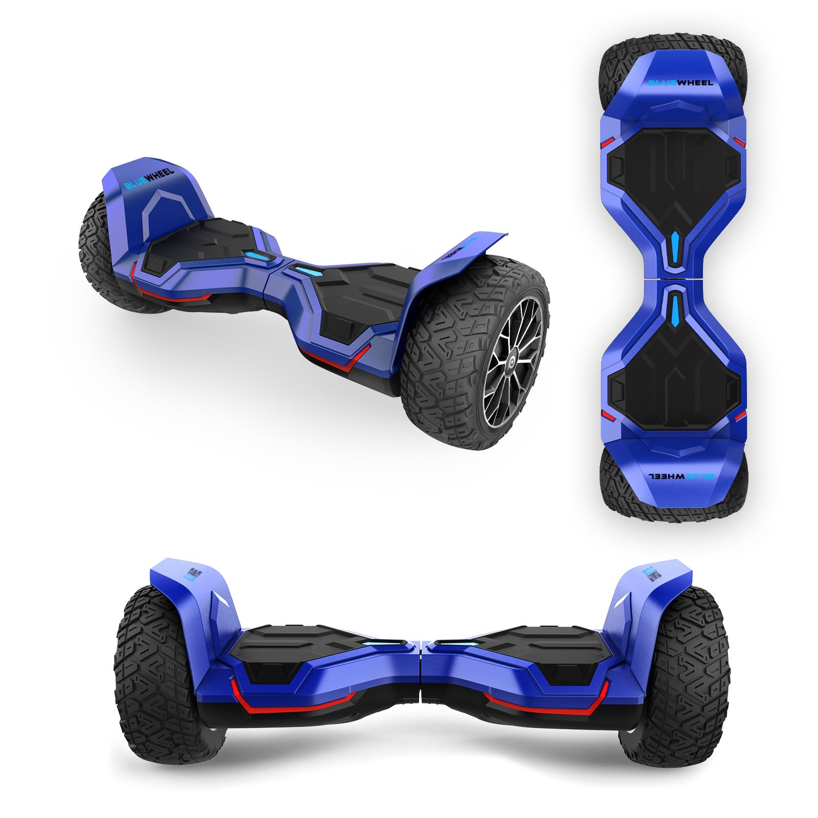 8.5" Premium Offroad Hoverboard Bluewheel HX510 SUV Deutsche Qualitäts Marke- Kinder Sicherheitsmodus & App - Bluetooth - Starker Dual Motor - Elektro Skateboard Self Balance Scooter (White) (Blau)