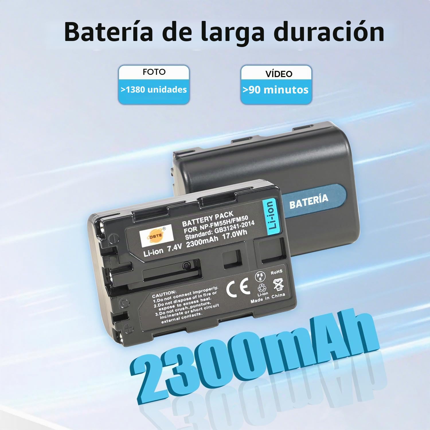 DSTE 2-Pieza NP-FM50 Repuesto Batería y Cargador Compatible para Sony NP-FM55H CCD TR108 CCD TR208 CCD TR408 CCD TR748 CCD TRV106 DCR-TRV820 CCD-TRV96 K DCR-HC42 DCR-HC42E
