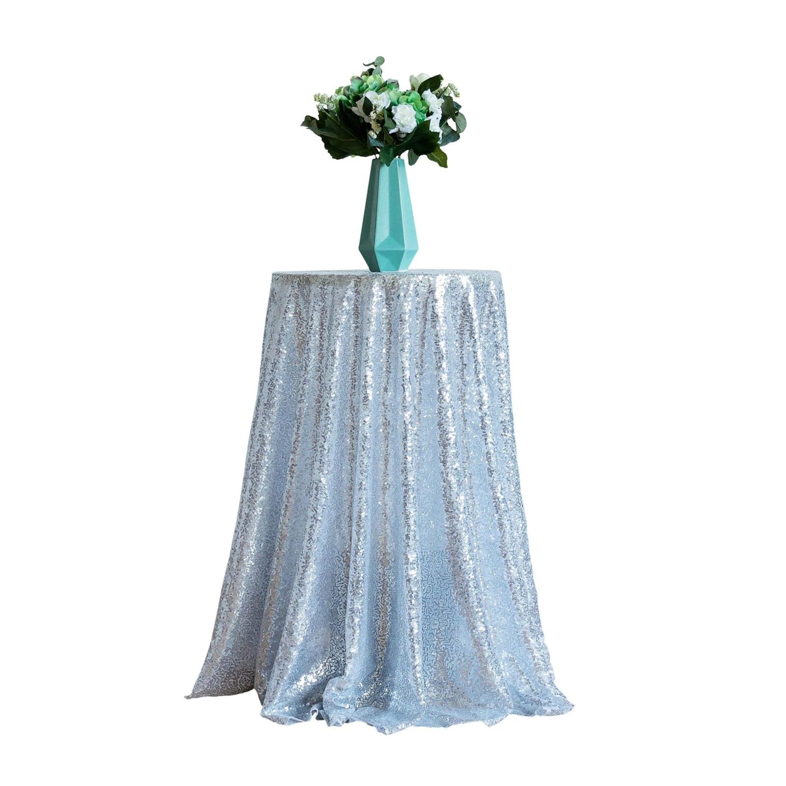 Pailletten Tischdecke Rund 230cm, Silber, Tischtuch Hochzeit Party, Für Gartentisch