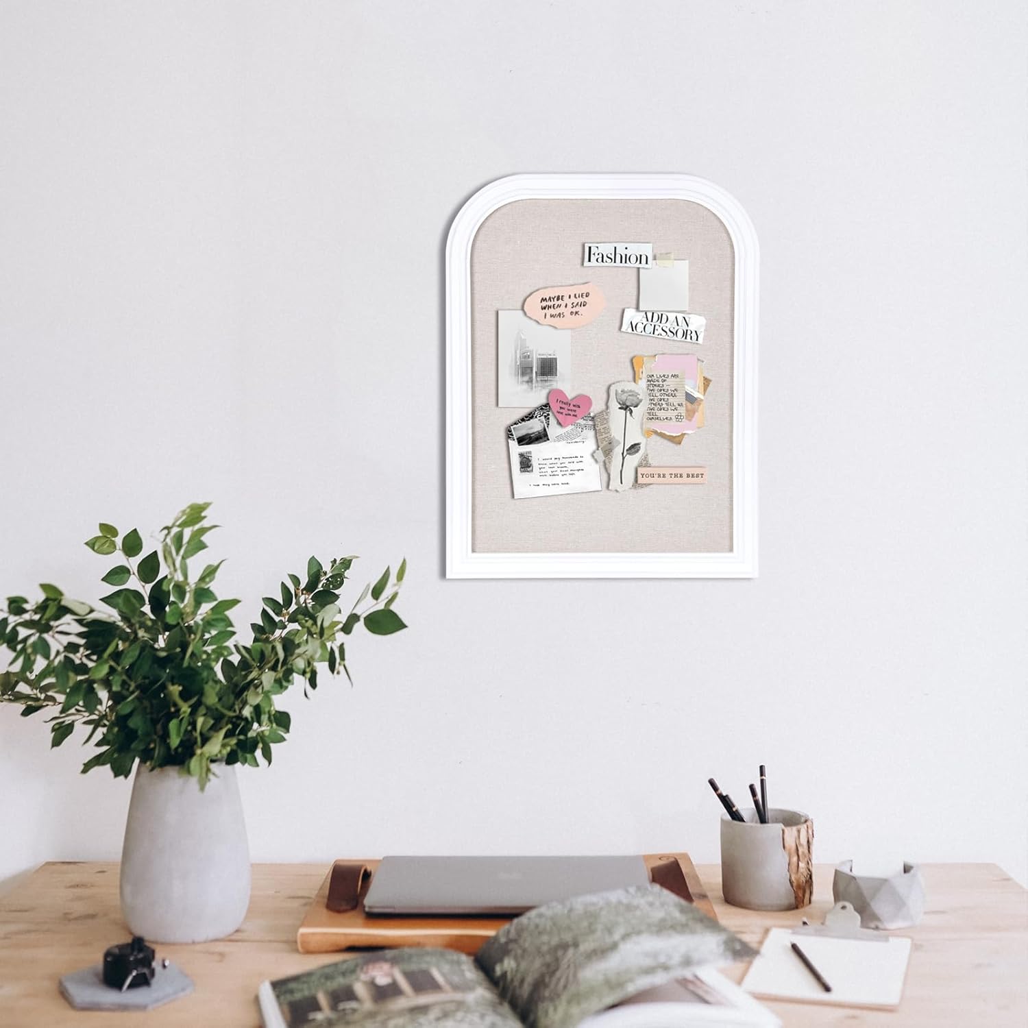 Bulletin Board with Linen, 17x13 inches Bulletin Board with White Wood Style Frame, Decorative Hanging Pin Board Vision Board Message Board for Office School Home Decor(2R&2S,L-4333,1p)