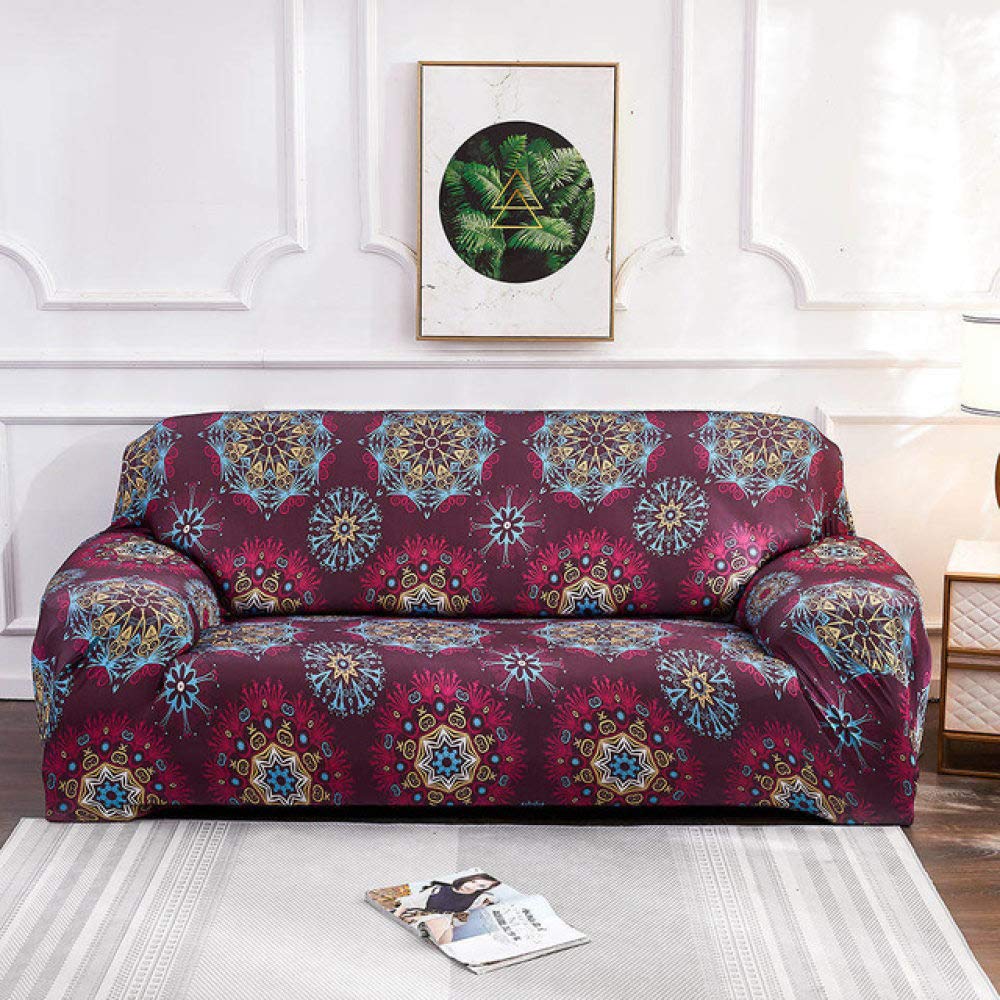 Housse de canapé 2 places en spandex élastique motif E extensible 145-185cm pour salon