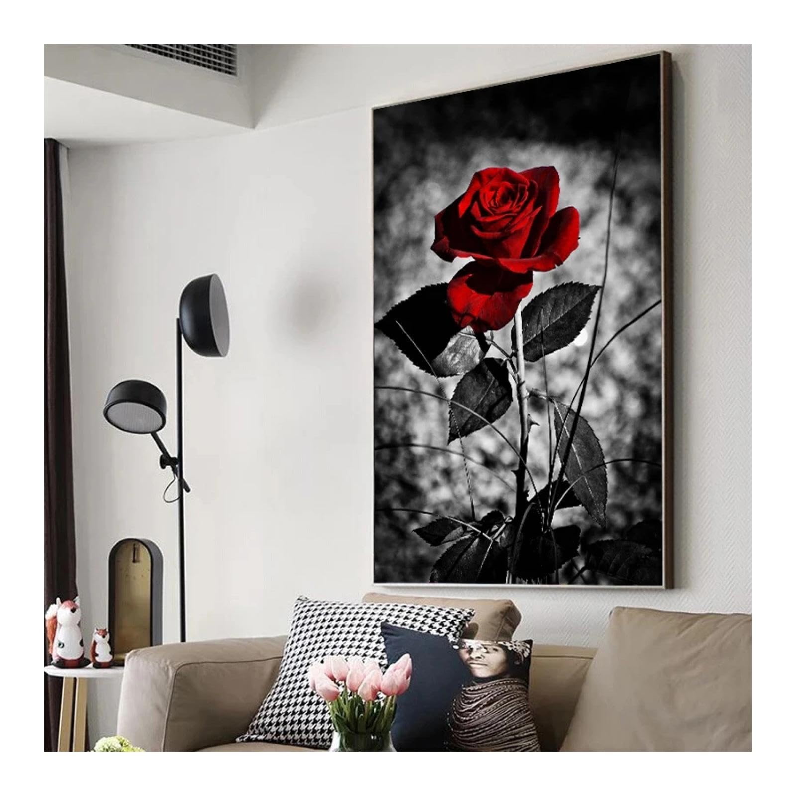 Peinture moderne rose fleur art mur cadre interne 30x50cm - 8
