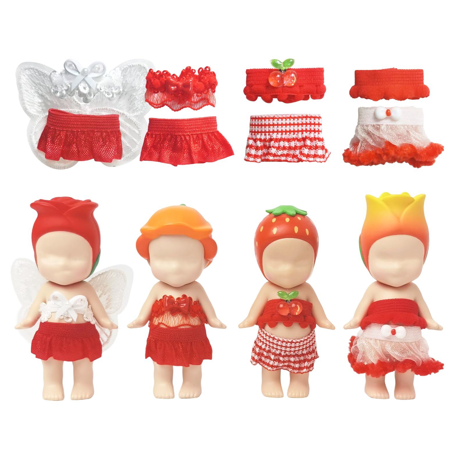 4 Sets Mini Doll Clothes for Sonny Angel, fit for 3 Inch Collectible Dolls for Adult Collectors, Includes Tops and Skirts for Display and Decoration (Wine Cherry Gala)