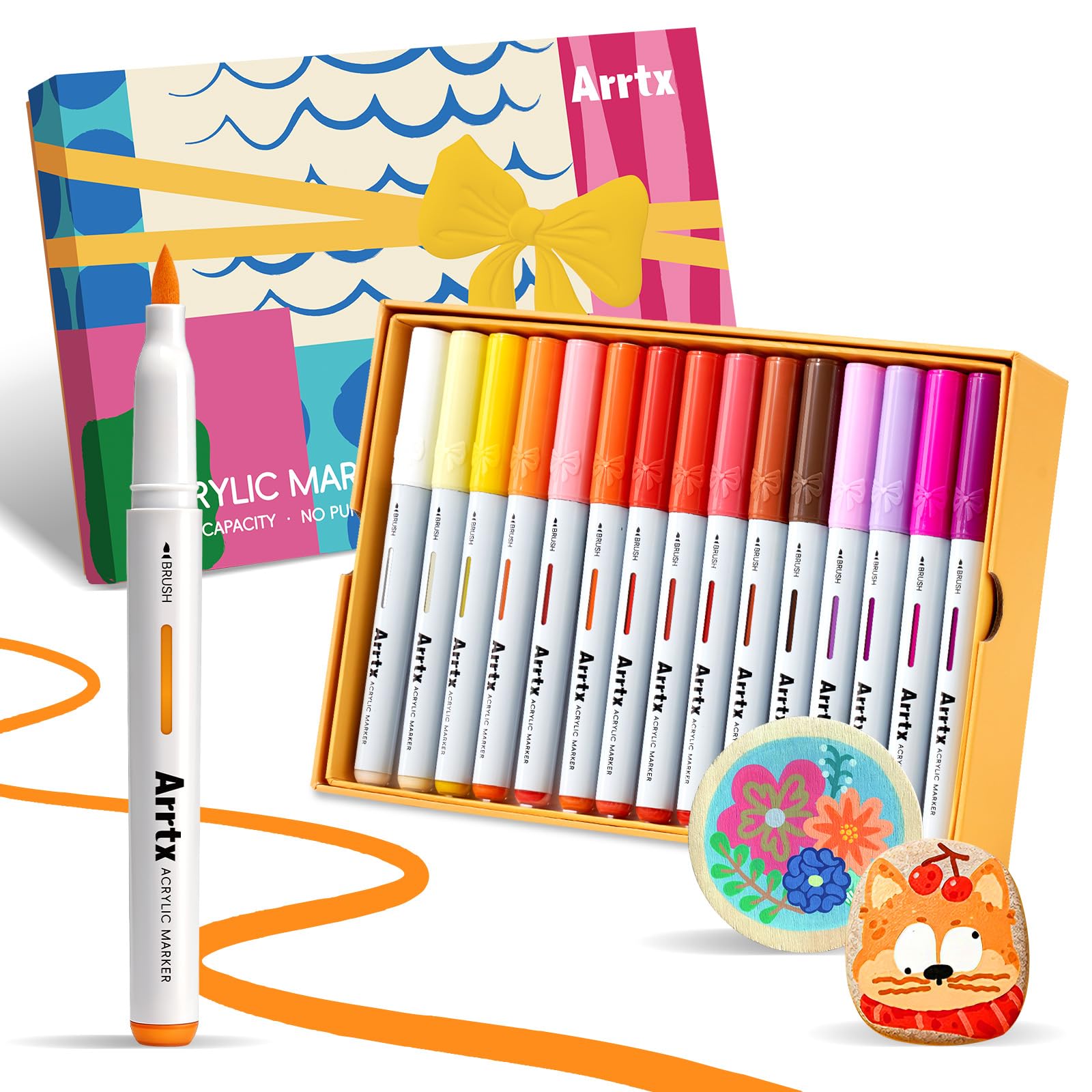Arrtx Acrylstifte für Steine Wasserfest, 30 Farben Acrylmarker mit großem Fassungsvermögen,Schnelltrocknend und Ungiftig, Kunstbedarf für Stein, Glas, Ei, Holz, Met, Keramik, DIY Handwerk