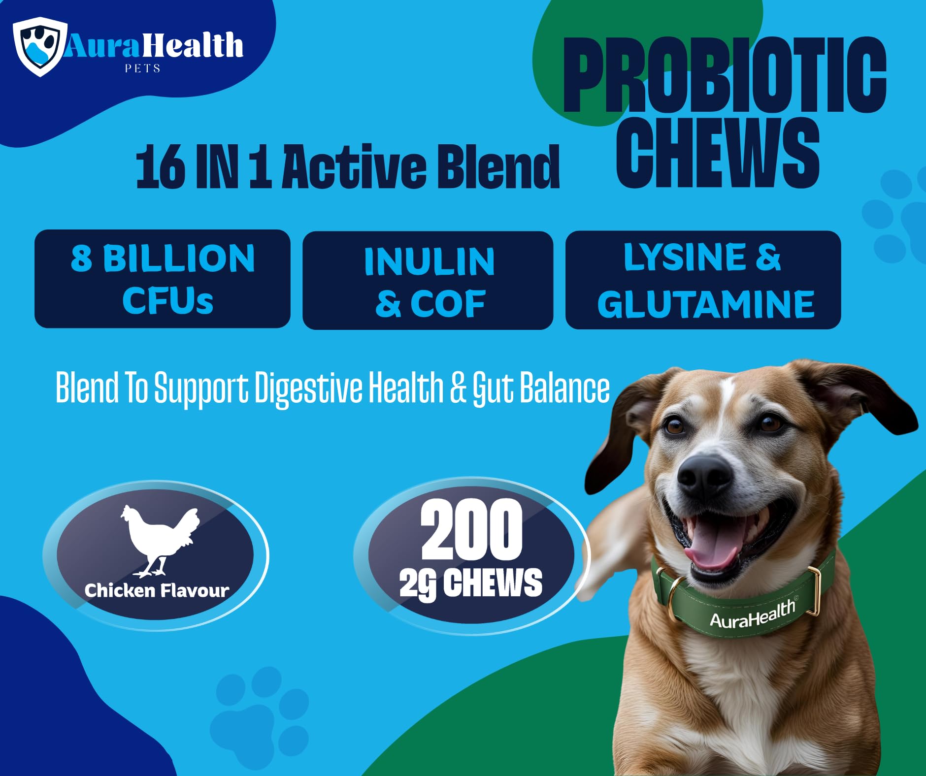 AuraHealth Probiotic 200 Chews up to 4-month supply for Small to Madium Dogs 16-in-1 Support Gut Health, Diarrhea & Allergies - Image 3