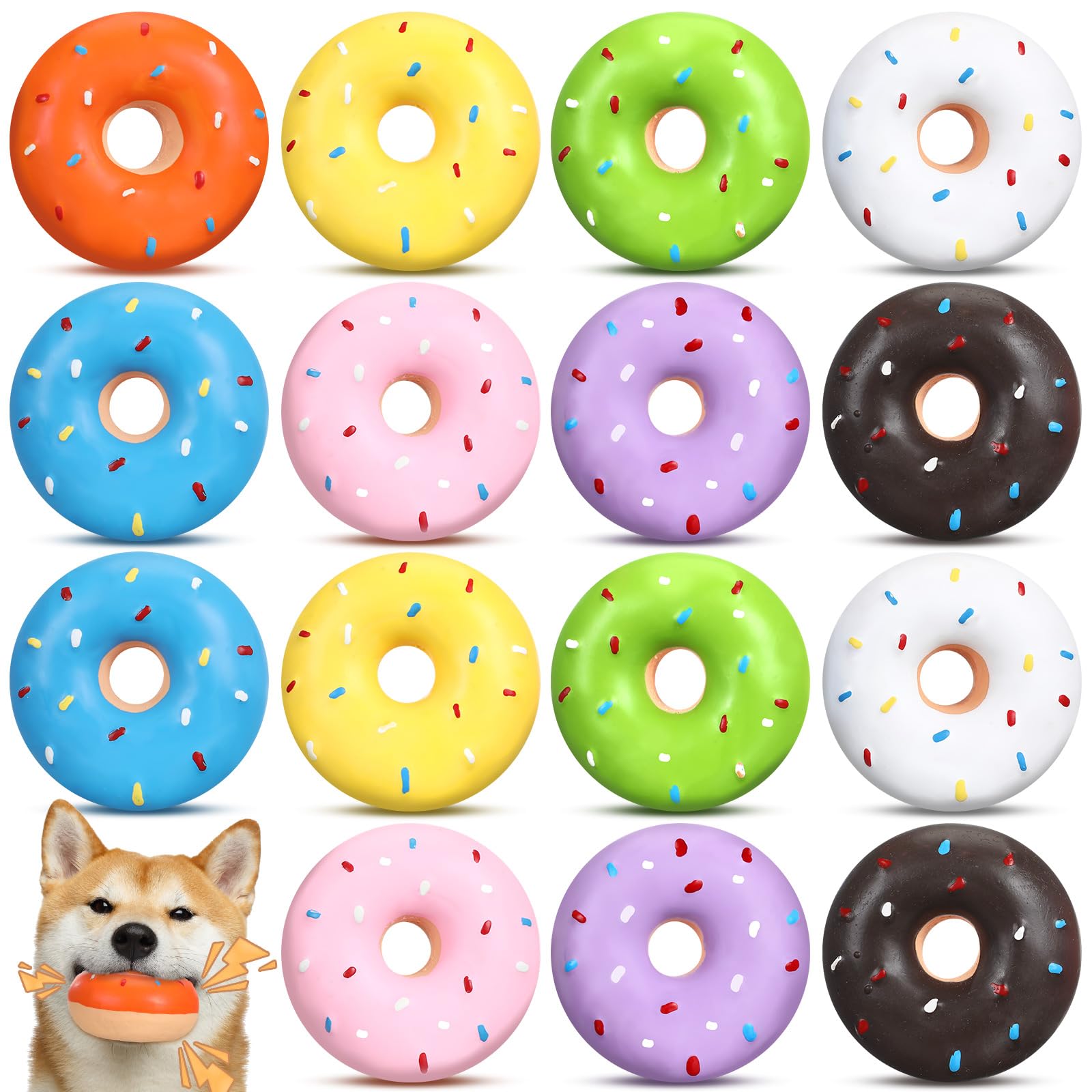 JellyArch 16 piezas de juguetes de látex chirriantes para perros masticadores agresivos, juguete masticable resistente y duradero para perros, juguetes de dentición sin relleno, juguetes para jugar
