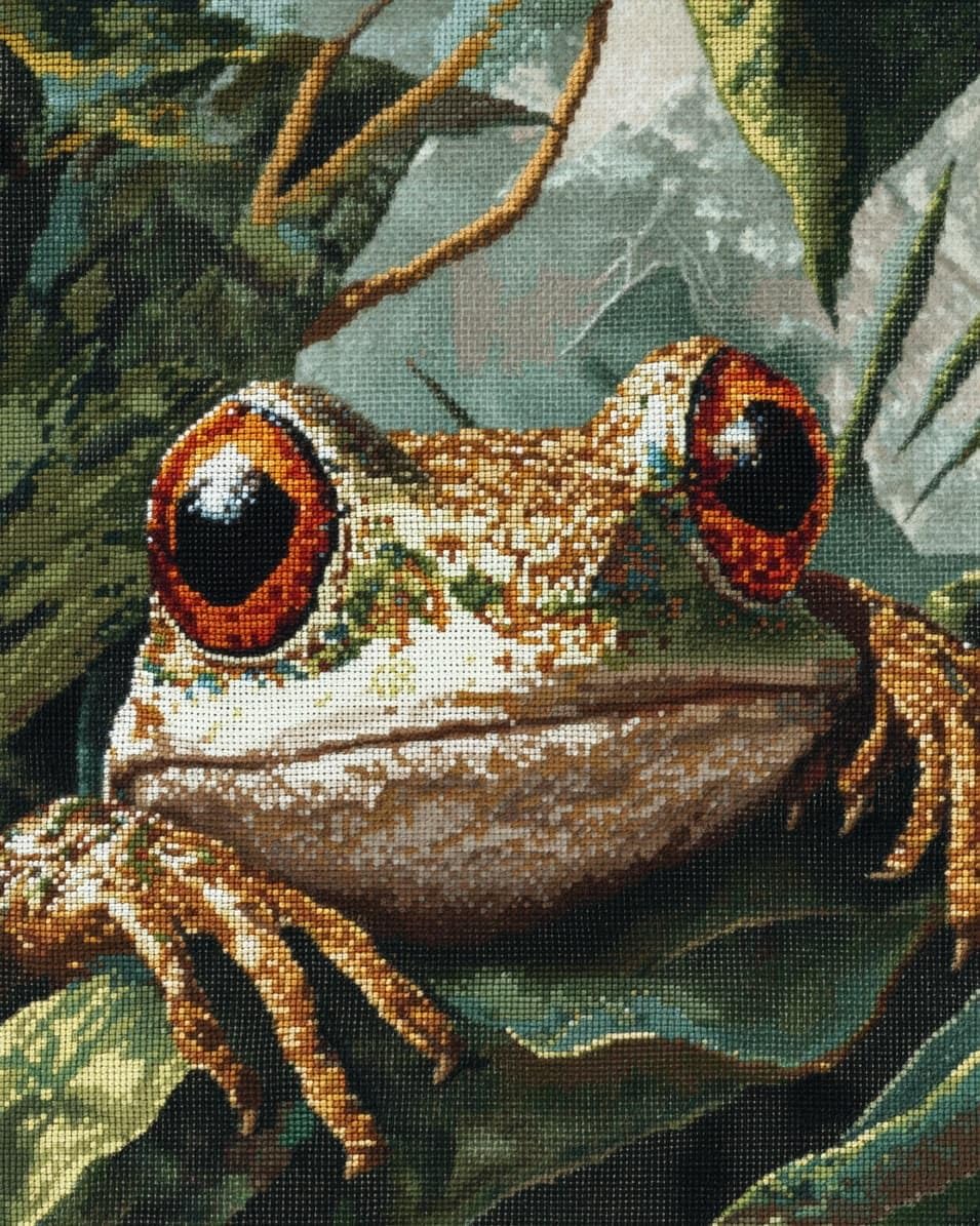 WallustrioaW DIY 11CT Stamped Cross Stitch Kits for Beginners,Frogs in the Pond,Easy Needlepoint Embroidery Cross Stitch Art Craft for Wall Decoration,40x50cm