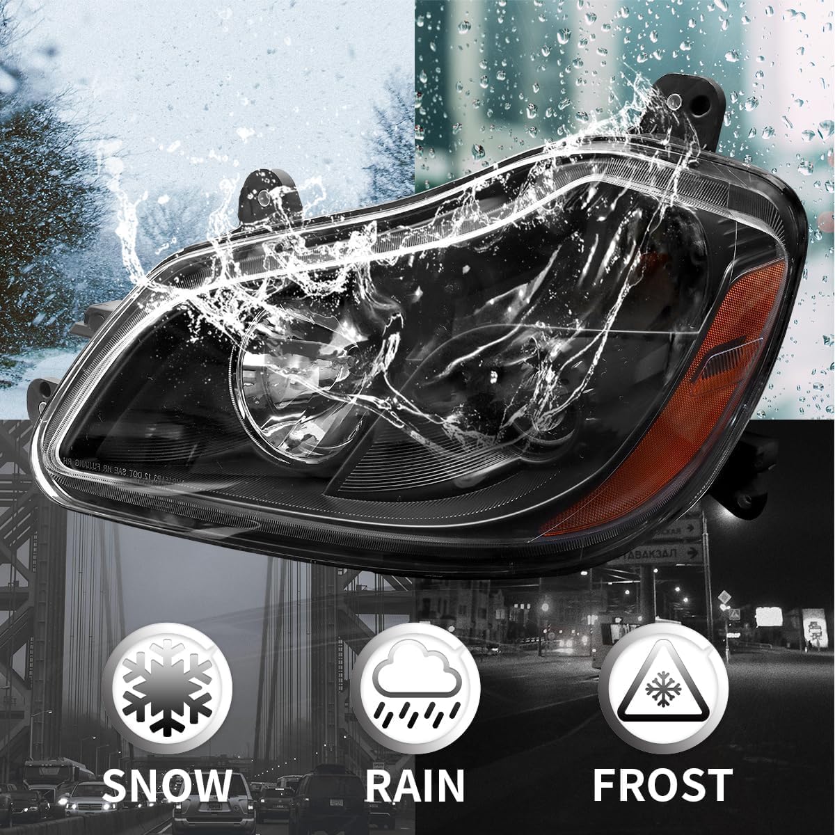 Black Headlight Fit for Kenworth T680 2013-2021, Pair Headlamp Headlights Black House Right Passenger Side (Right/passenger side)