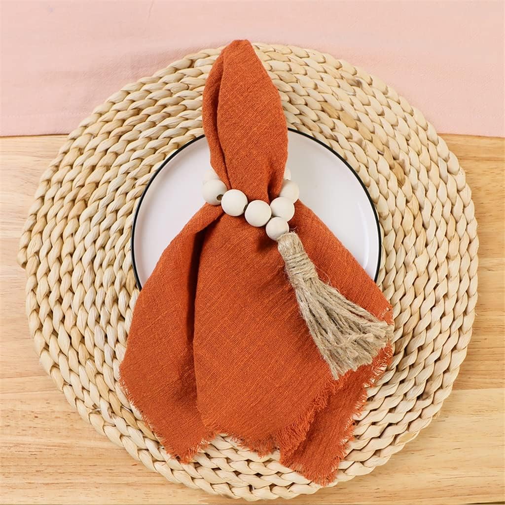 40x40cm Fringed Trim Cloth Napkins Set of 4 Cotton Fabric Soft Reusable Retro Burrs Tea Towel Rustic Wedding Parties(Orange)