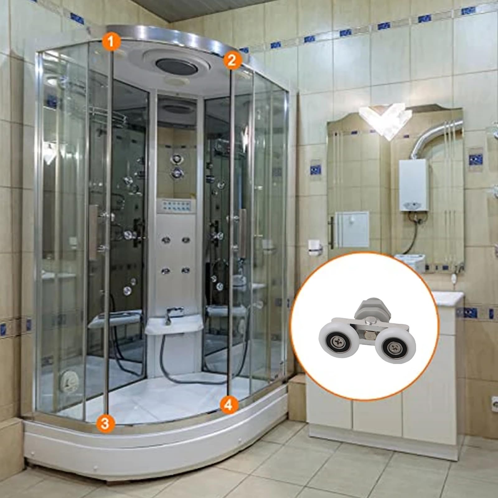 Leliafleury 4PCS Double Sliding Roller 19mm Shower Door Rollers Shower Door Wheel for Bathroom, Grey, Roller Diameter 19mm - Image 3