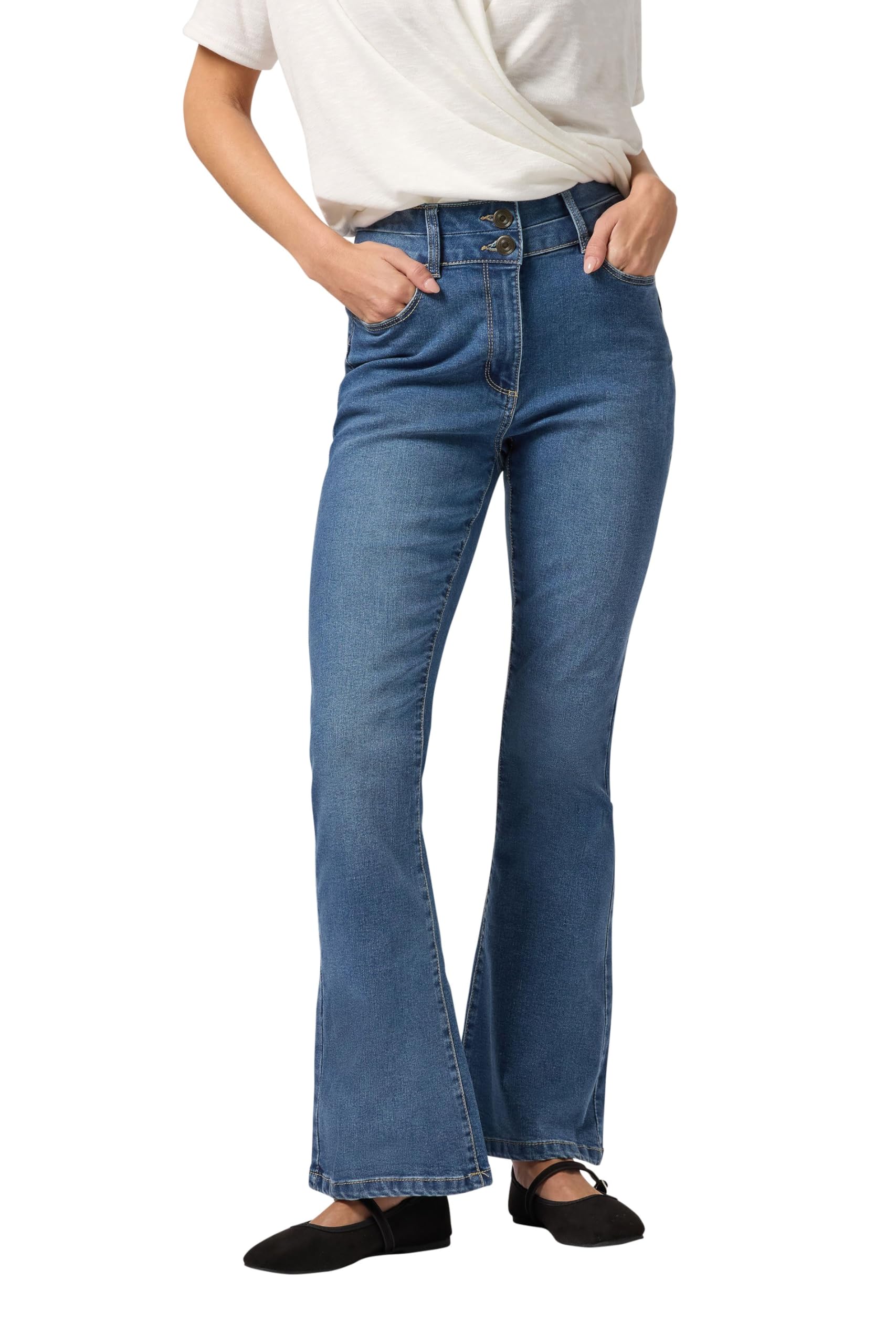 M&Co Women's Light Blue Lift & Shape Kick Flare Jeans In | Size: 18L