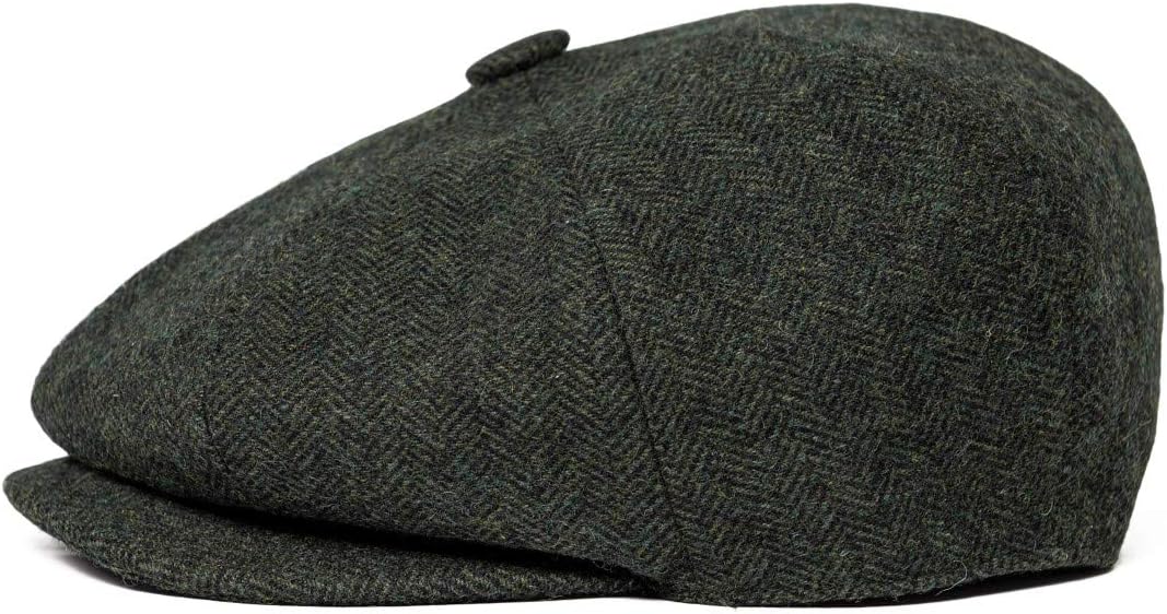 Men Wool Blend 8 Panel Newsboy Cap Tweed Cabbie Hat Snap Brim - Image 3
