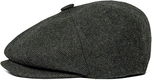 Miniatura 3 de Gorro de lana para hombre con mezcla de 8 paneles, tipo Newsboy, de tweed, de taxista, con borde abotonado