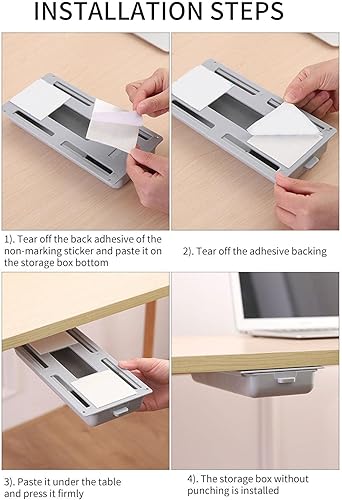 Miniatura 4 de Xuyuan Cajón para debajo de la mesa  Almacenamiento deslizante para debajo del escritorio  Mesa autoadhesiva organizador oculto de almacenamiento