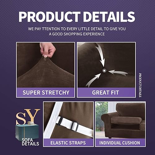 Miniatura 4 de ZNSAYOTX - Funda de terciopelo de lujo de 2 piezas para sillón con brazos con 1 cojín, gruesa, suave, antideslizante, protector de muebles apto