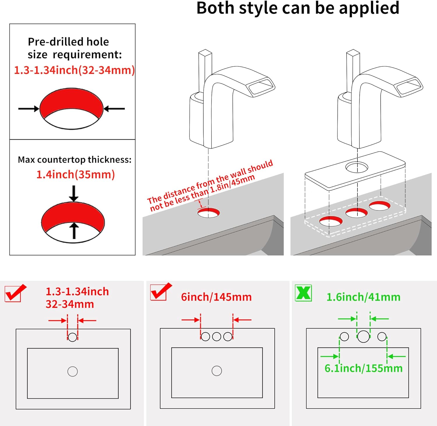 SKOWLL Matte Black Deck Mount Waterfall Faucet, Single Handle Bathroom Faucet Centerset, 1Hole Modern Vanity Sink Mixer with 6 Inch Deck Plate