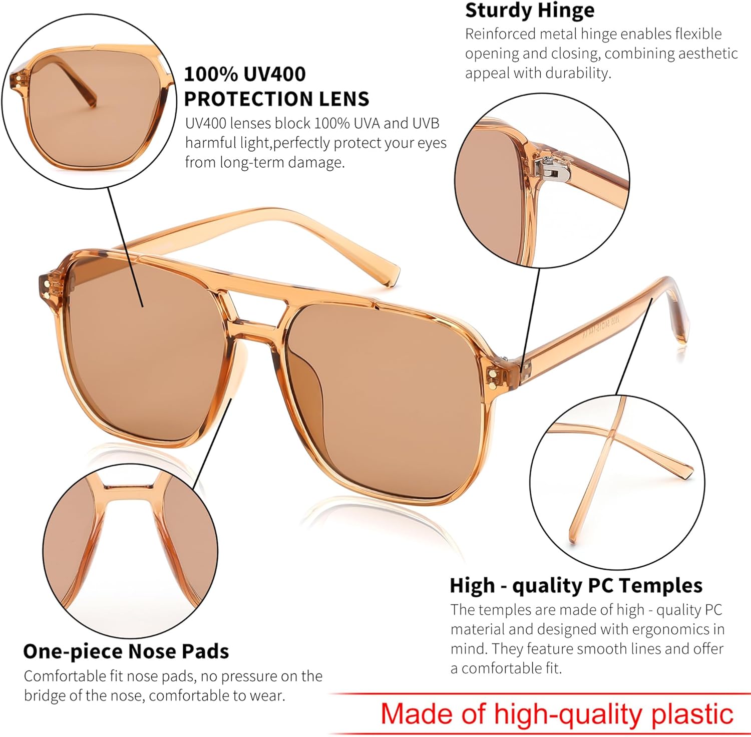FEISEDY Retro Square Aviator Sunglasses Women Men 70s Vintage Trendy Plastic Frame Sun Glasses B2835 - Image 5