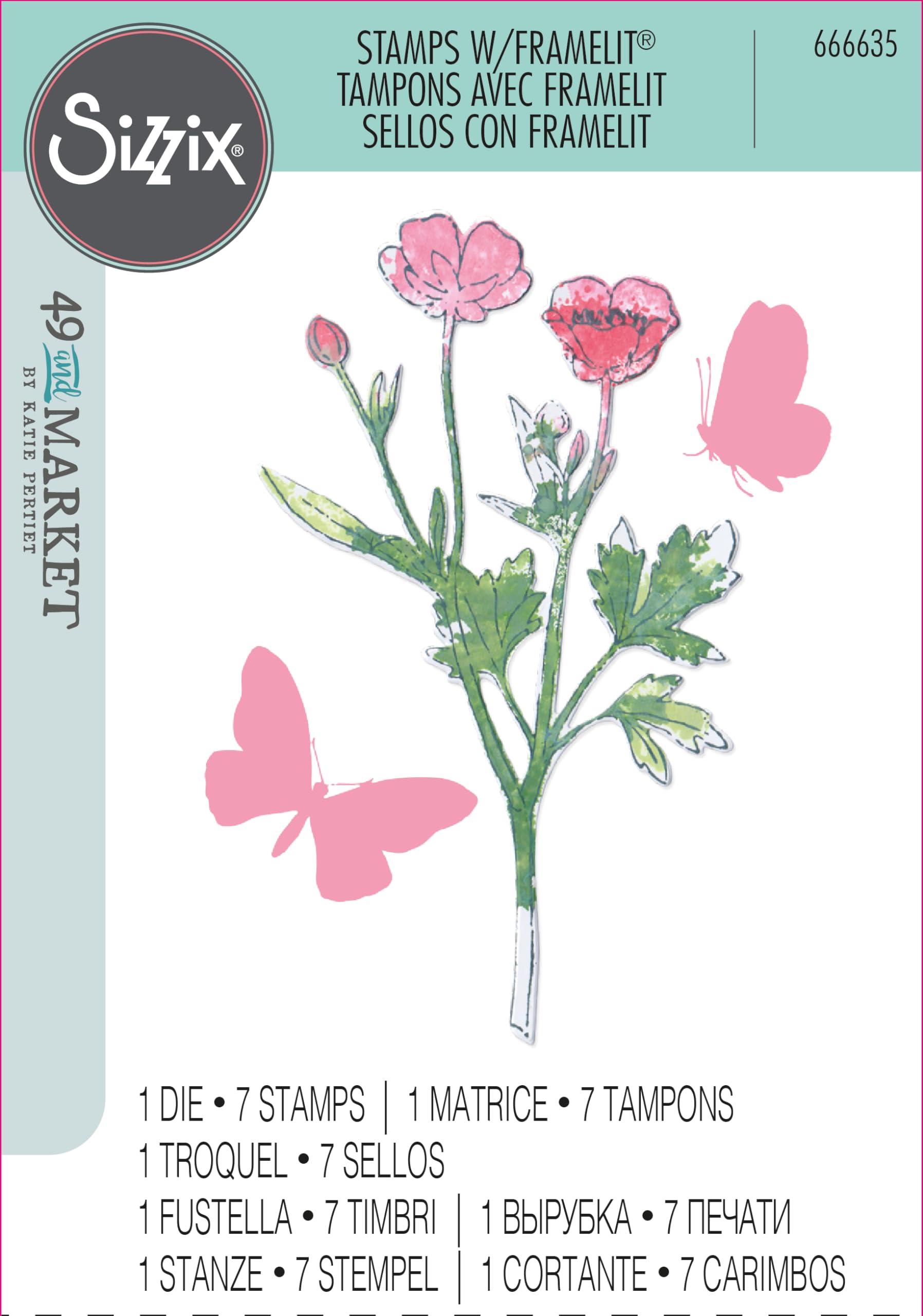 Sizzix A5 Clear Stamps & Framelits Dies - Painted Pencil Botanical by 49 and Market, Clear/Silver - Image 4
