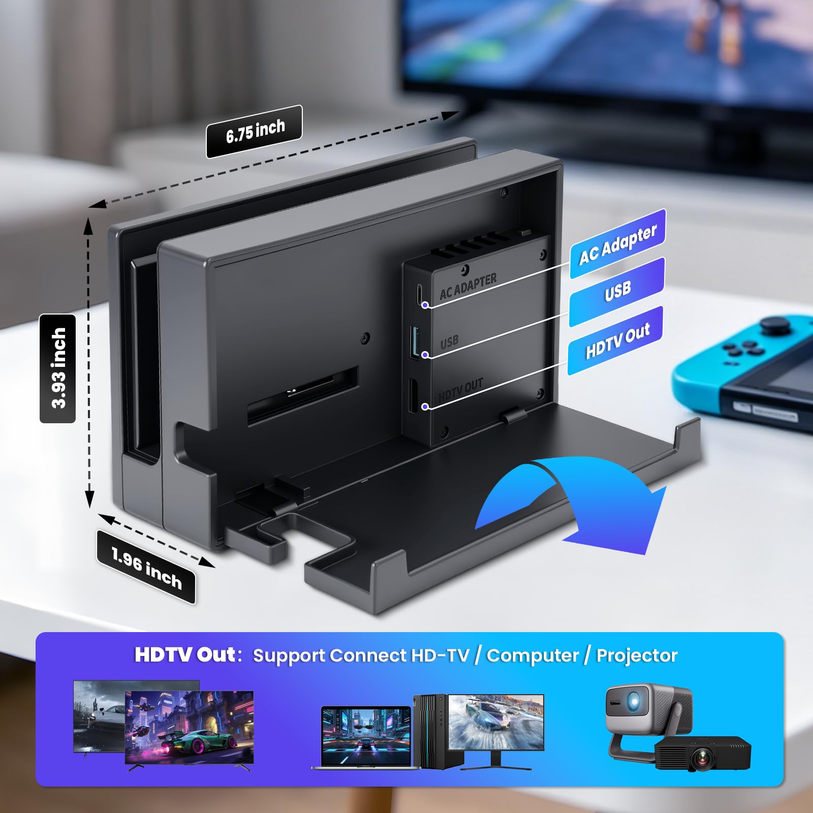 Docking Station für Nintendo Switch & OLED - 3-in-1 TV Dock Komplettset mit HDMI-Ausgang, Netzteil & Kabel, Tragbare Ersatz-Dockingstation für Zuhause & Reisen [Ohne LAN/Ethernet]