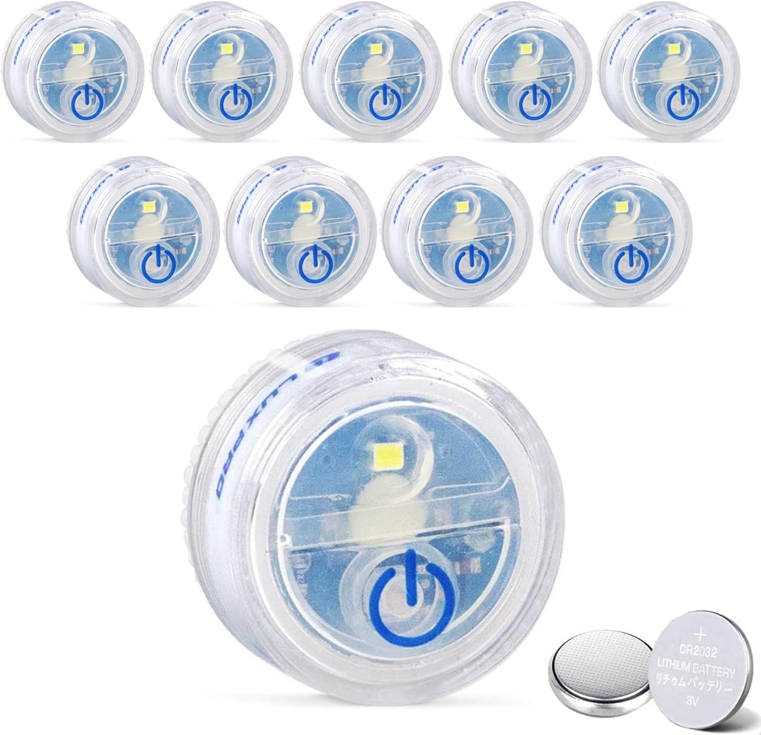LUXPRO Waterproof Micro LED Puck Lights - Adhesive Lighting Ideal for Under Cabinets, in Tackle Boxes, or On Bookcases - Includes Batteries (Rechargable, 10 Pack)
