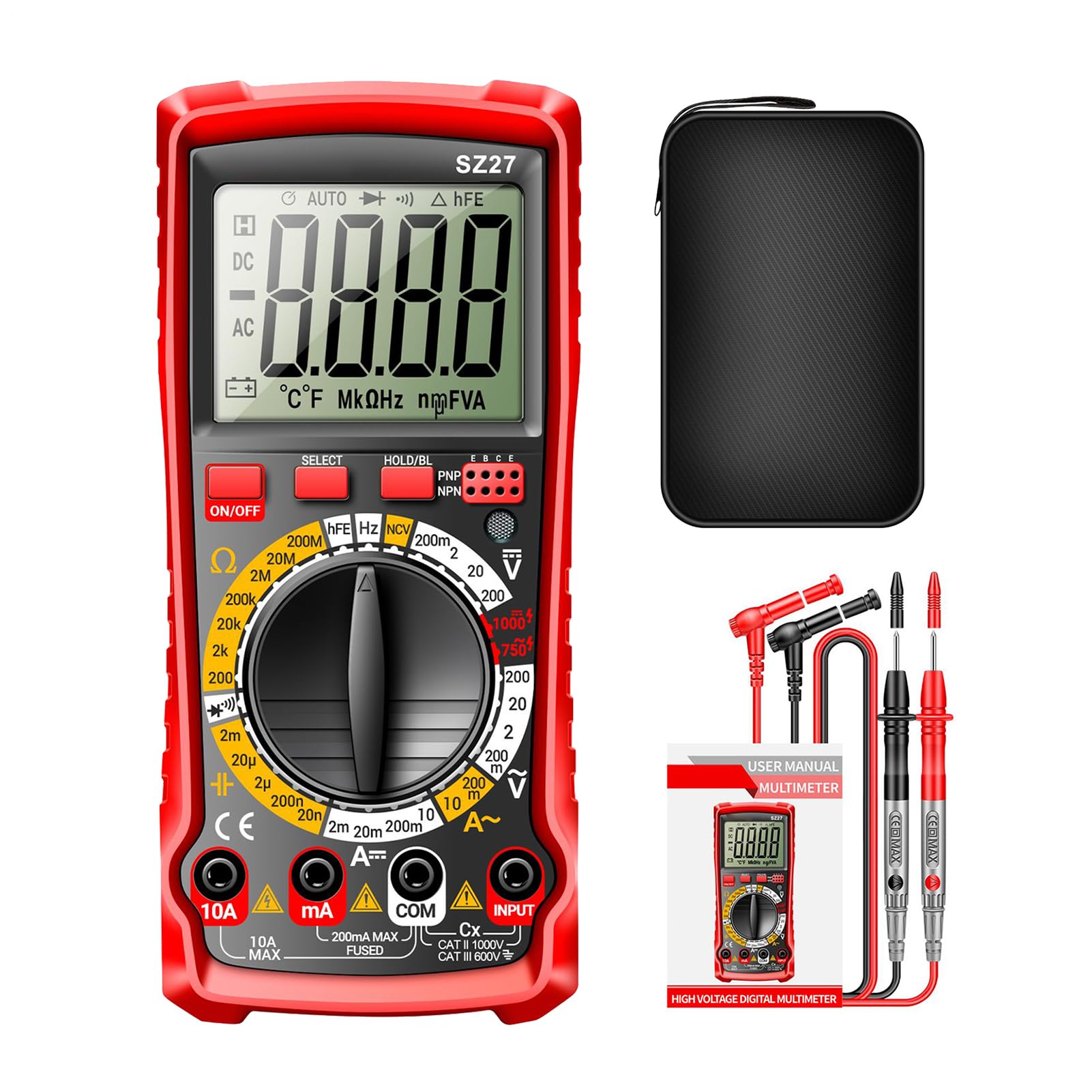 Multimeter Tester - Car Battery Analyzer Kit | DC AC Voltmeter - for Outlet Circuit Automotive Electrical Applications Home Garage Workshop Industrial