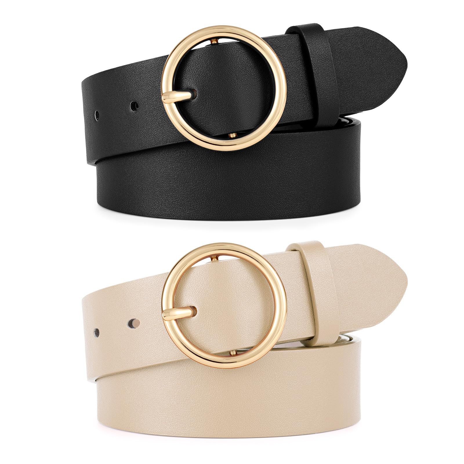 Cintura In Pelle Donna WERFORU - 2 Pezzi Con Fibbia O-Ring Oro