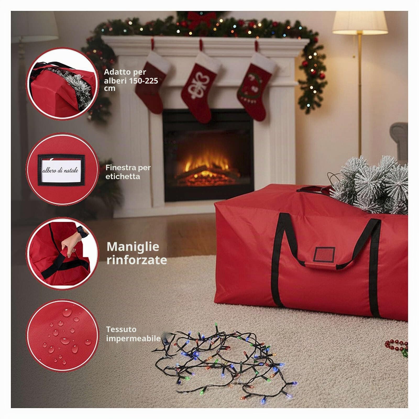 Holyart Alberi di Natale: Borsa porta albero di Natale per alberi 150-225 cm 115x40x50 cm