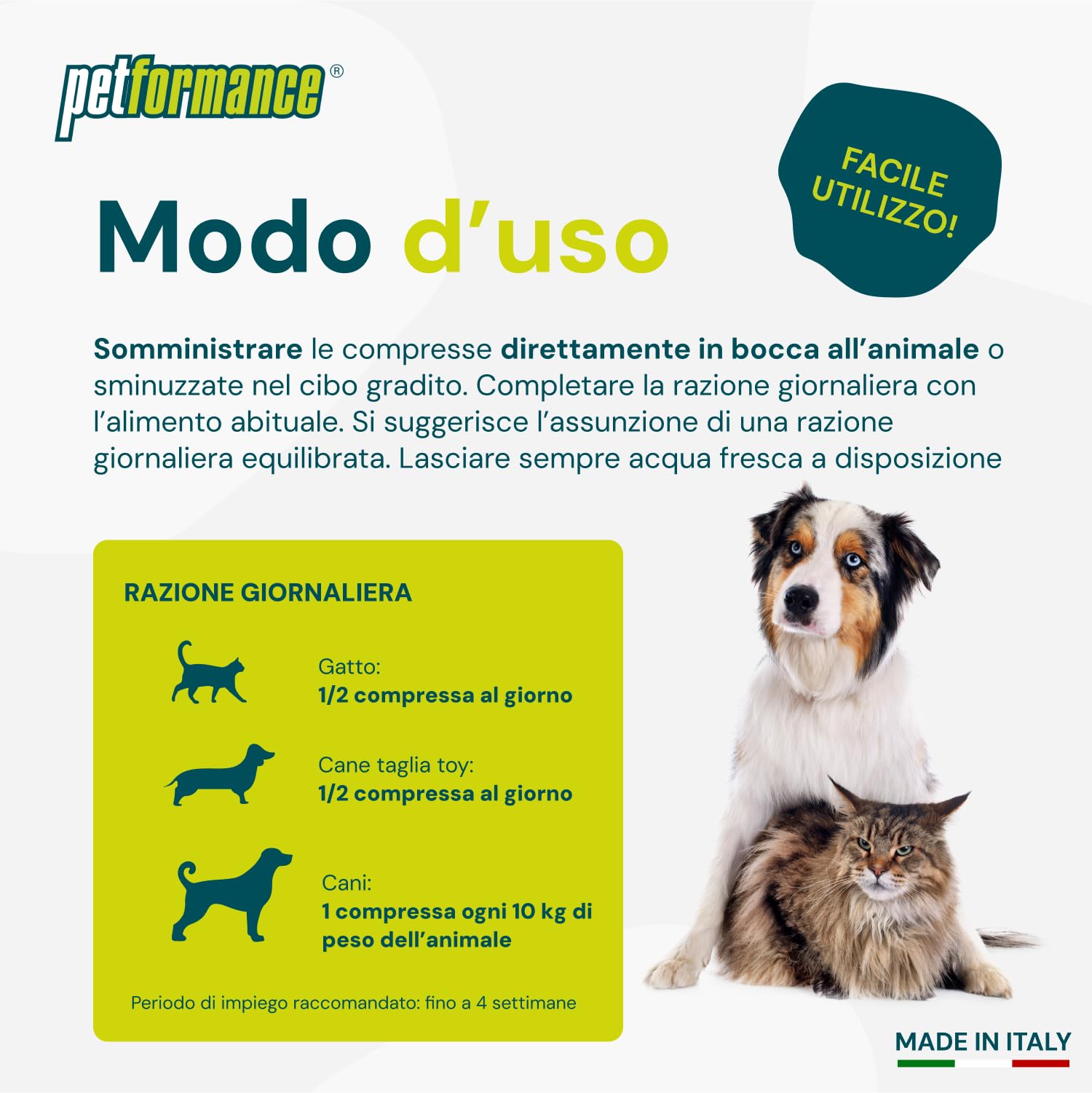 PETFORMANCE Fermentiflora – Probiotico, Prebiotico e Postbiotico per Cani e Gatti - Fermenti Lattici con Funzione Digestiva per la Flora Intestinale - 30 Compresse Appetibili
