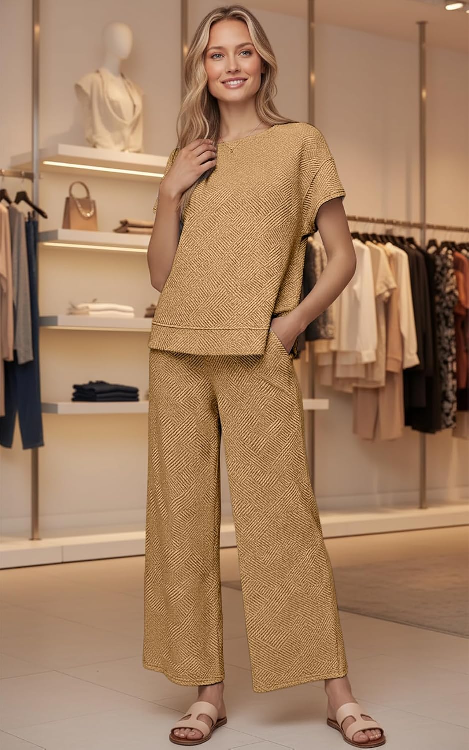 Bealin Track Suits for Women Set Short Sleeve Tops Wide Leg Pants 2 Piece Lounge Sets Loose Fit Matching Outfits - Image 4