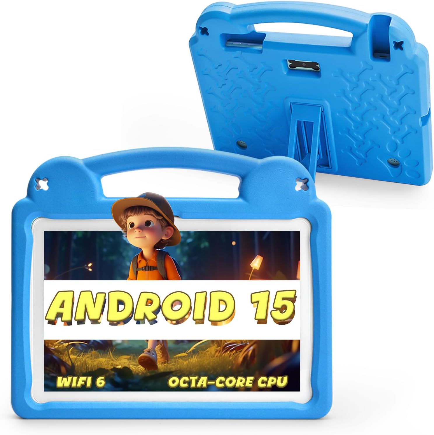 Kids Tablet 10.1 Inch, Android Tablet for Kids, Android 15, 1280x800 Display, Octa-Core CPU, 8GB+64GB, 1TB Expandable via Micro SD, WiFi 6 (2.4G+5G), Parental Control, EVA Case, Blue