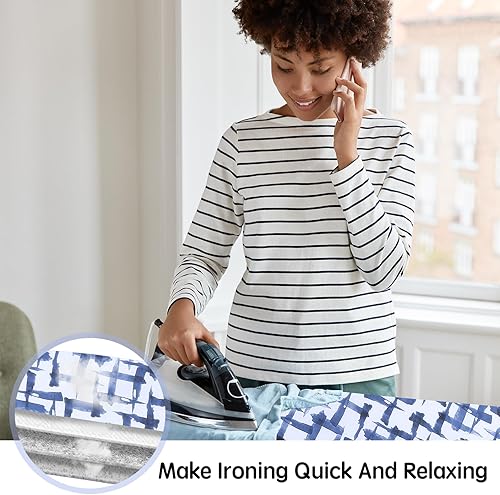 Miniatura 5 de Cubierta y almohadilla para tabla de planchar de 15 x 54 pulgadas, acolchado grueso, 4 capas con elástico de 2 pulgadas, resistente a las manchas y