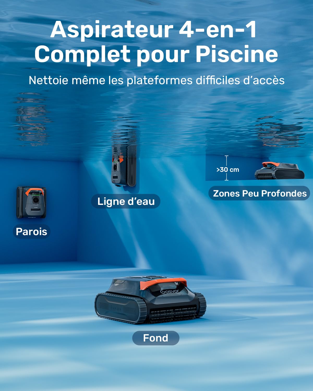 (2026 Nouveau) Gosvor LiteVac G1 Robot Piscine Fond et Parois, 6,9 kg Ultra Léger, Jusqu’à 200 Min d’Autonomie, Double Filtration, Navigation Intelligente & App, pour Piscines Jusqu’à 200 m²