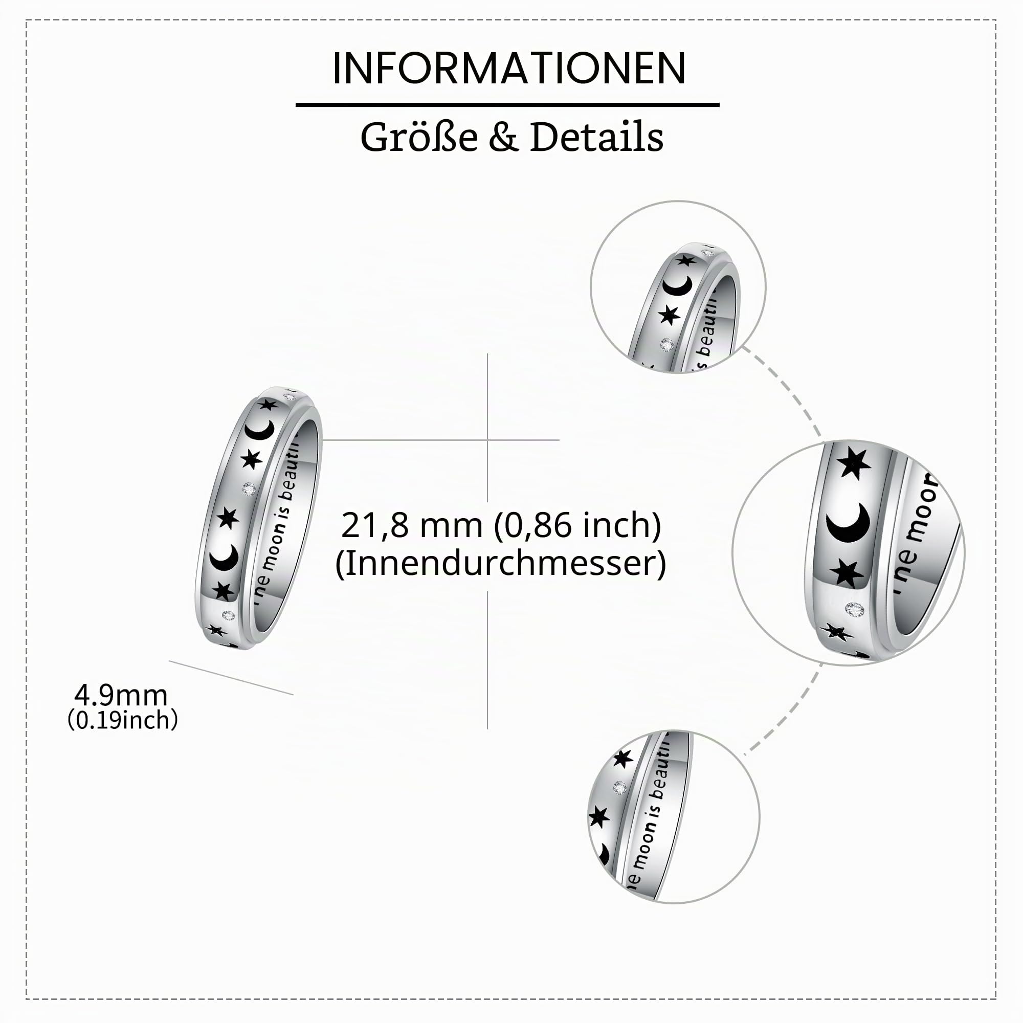 Fidget Spinner Ringe 925 Sterling Silber Fidget Angst Ring Mond Stern/Claddagh Keltischer Knoten Ringe Irischer Schmuck Geschenke für Damen Frauen Mädchen Männer