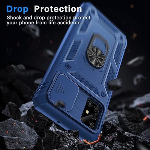 Miniatura 10 de PASNEW Funda militar para Samsung Galaxy S23 Ultra, cubierta deslizante de cámara y soporte de anillo de metal, carcasa rígida protectora de cuerpo