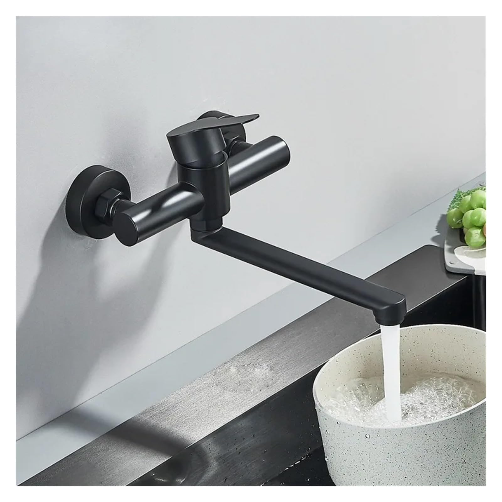 Grifos De Pared Grifo de baño mural de acero inoxidable con grifo for agua fría y caliente y manija extensible.(Silver)
