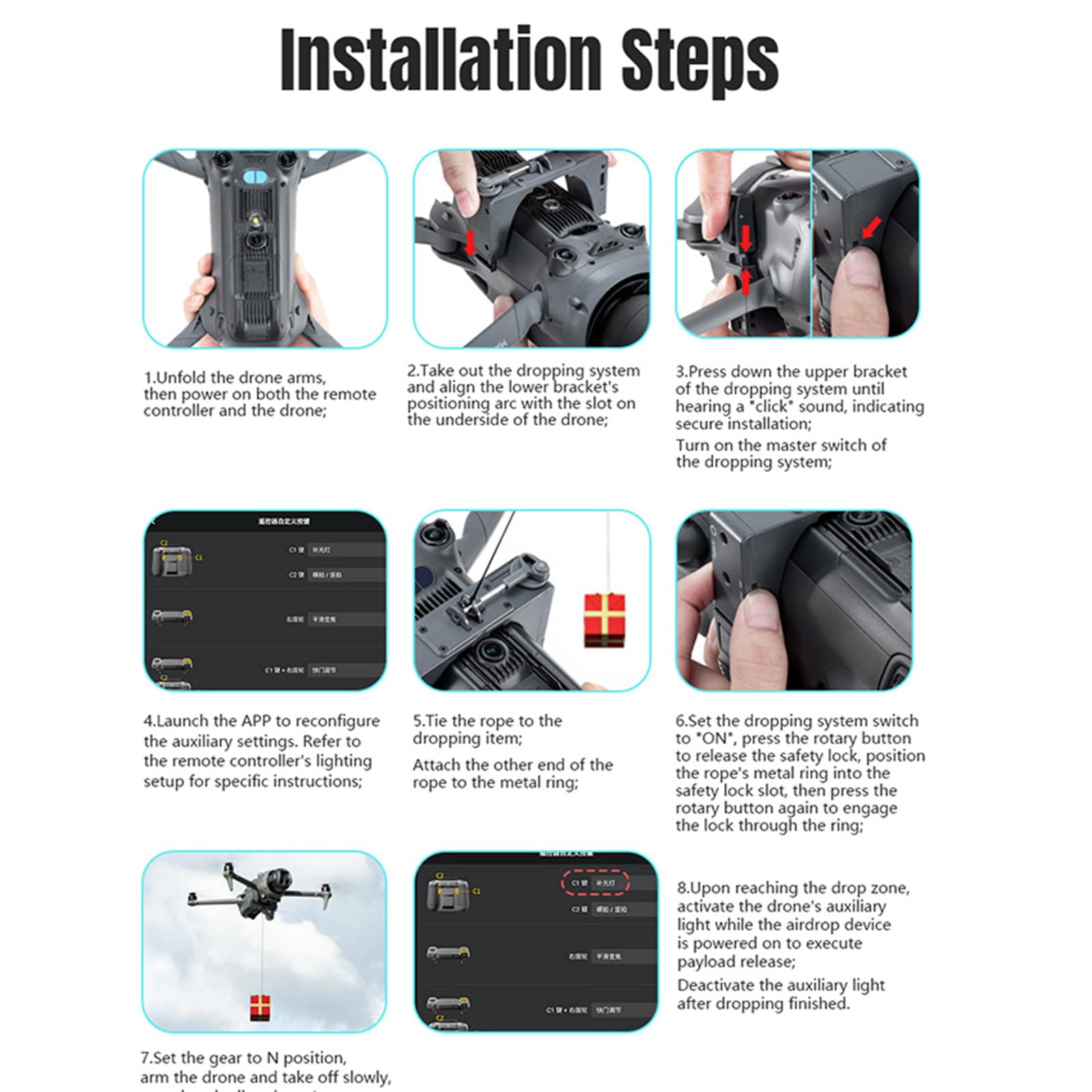 Drone Airdrop Système pour lanceur photosensible DJI Mavic 4 Pro avec vis mâles 1/4 Support d'extension Transport Livraison Libération de charge utile Dispositif de chute d'air