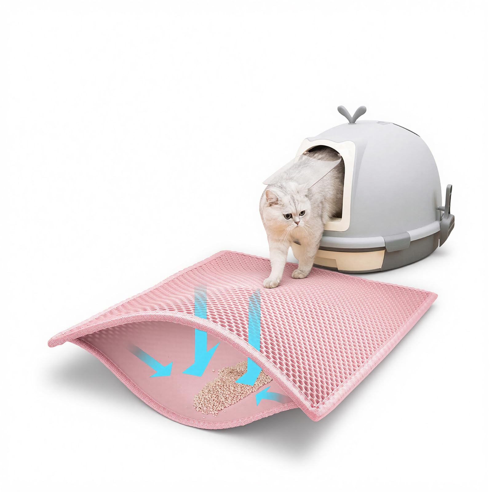 Pieviev Cat Litter Mat, Double-Layer Waterproof Litter Trap, 24" x 15" Pink