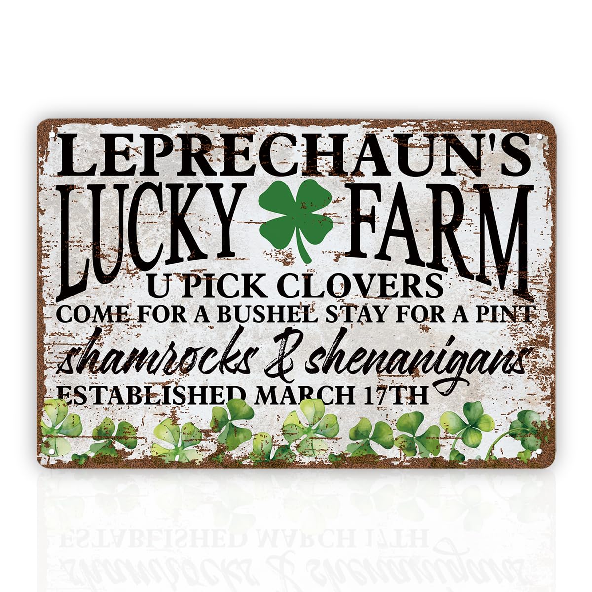 Vintage Metal Tin Sign Leprechauns Lucky Farm, St. Patricks Day Shamrock Wall Art, U Pick Clovers Rustic Decor For Home, Bar, Pub, Kitchen Custom Private Property Signs Outdoor