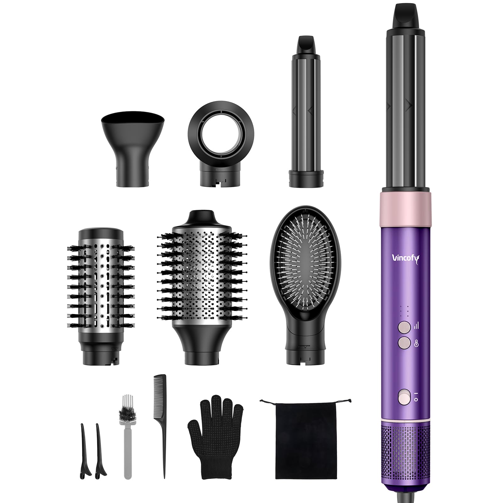 7-in-1 Hot Air Styler & Hair Dryer with 110,000 RPM High-Speed Motor –Blow Dryer Brush for Fast Drying, Curling, Straightening & Volumizing – No Heat Damage – for All Hair Types – Violet