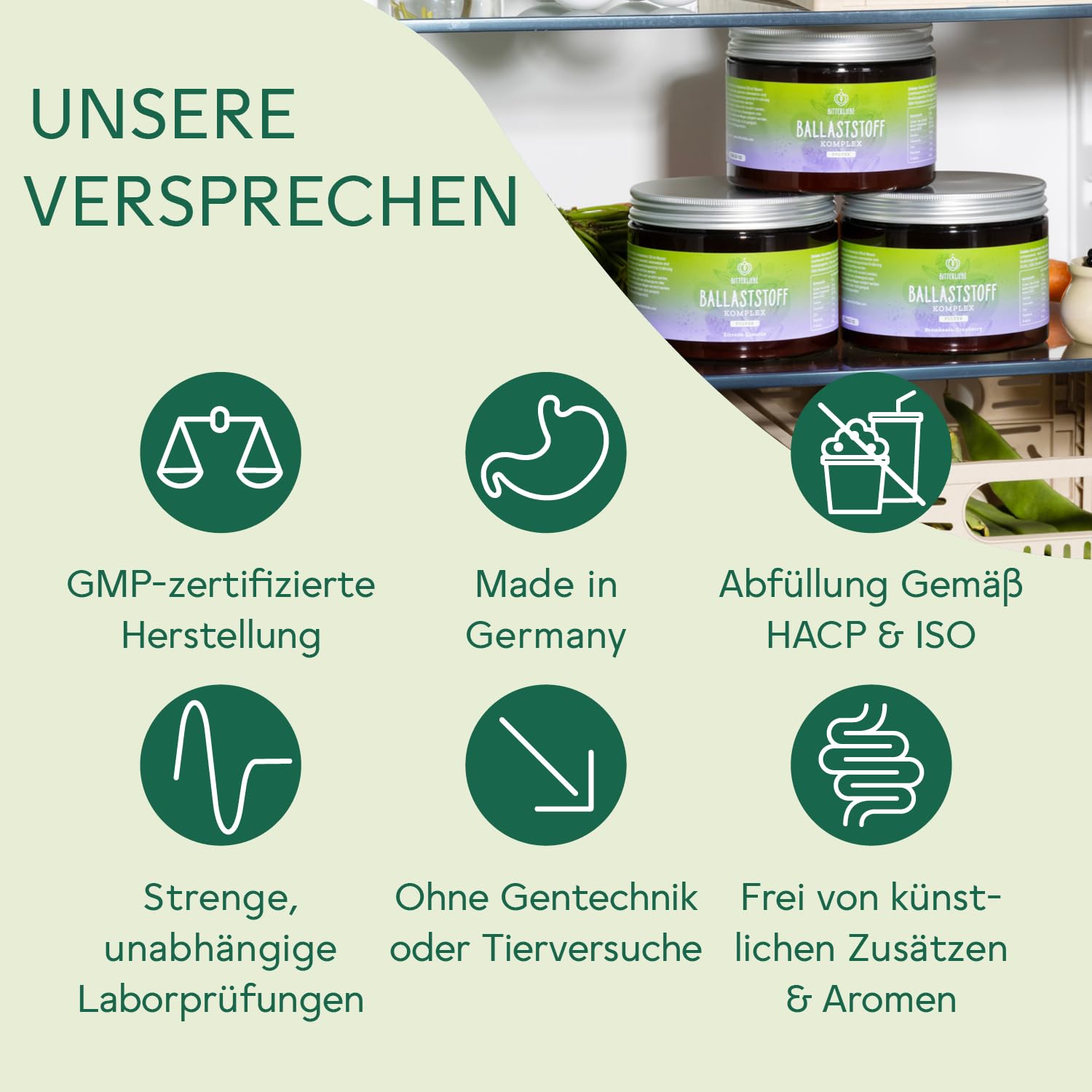 BitterLiebe Ballaststoff Pulver mit Zitronen Geschmack - Mix aus Flohsamenschalen gemahlen, Inulin (Präbiotika), Apfelfaser und Akazienfaser - Multi Ballaststoff Komplex, perfekte Darmkur - 2x300g