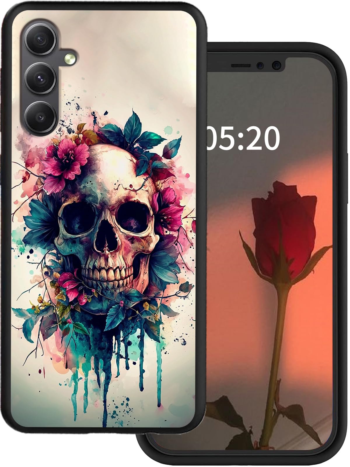 GYSYSQSH for Samsung Galaxy S24 FE Phone Case 6.7" with Flowers Skull Design for Women Men Slim Soft TPU Silicone Wireless Charging Anti-Scratch