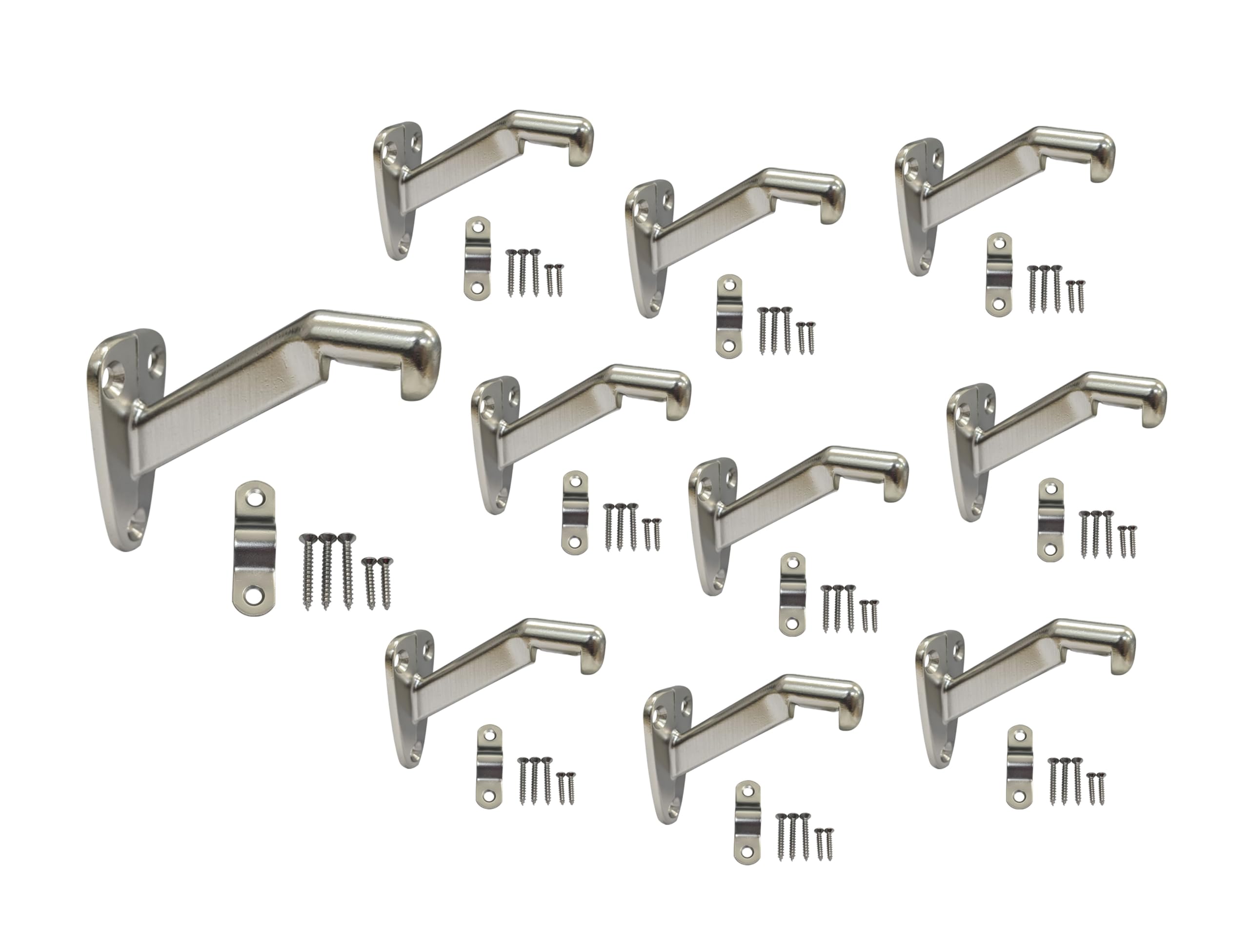 QCAA Heavy Duty Handrail Stair Brackets, Zinc Die Cast, Brushed Satin Nickel, 10 Pack, Made in Taiwan