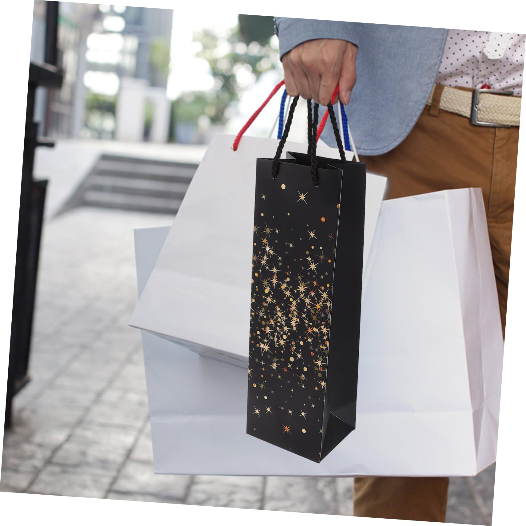 VERDANVERSE 10 Stück Schwarze Papier Weinflaschentaschen Geschenkbeutel für Geburtstag und Besondere Anlässe Elegant Wiederverwendbar und Leicht zu Tragen