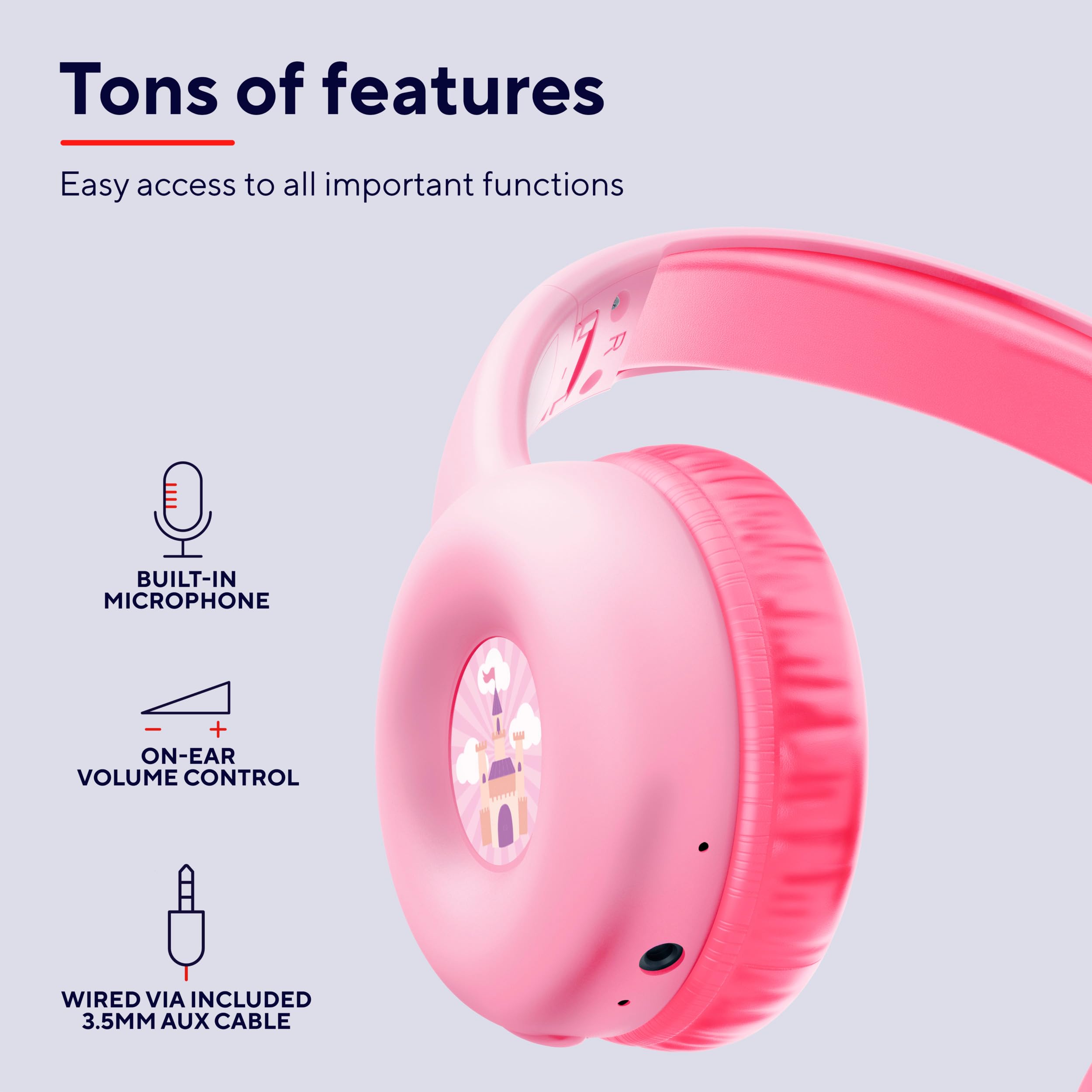 Trust Nouna Cuffie Bluetooth per Bambina 4-10 Anni con Limitazione del Volume (85dB), Cuffie On Ear Pieghevoli con Microfono e Adesivi, Cuffie Wireless, 15h di Riproduzione per Musica, Rosa