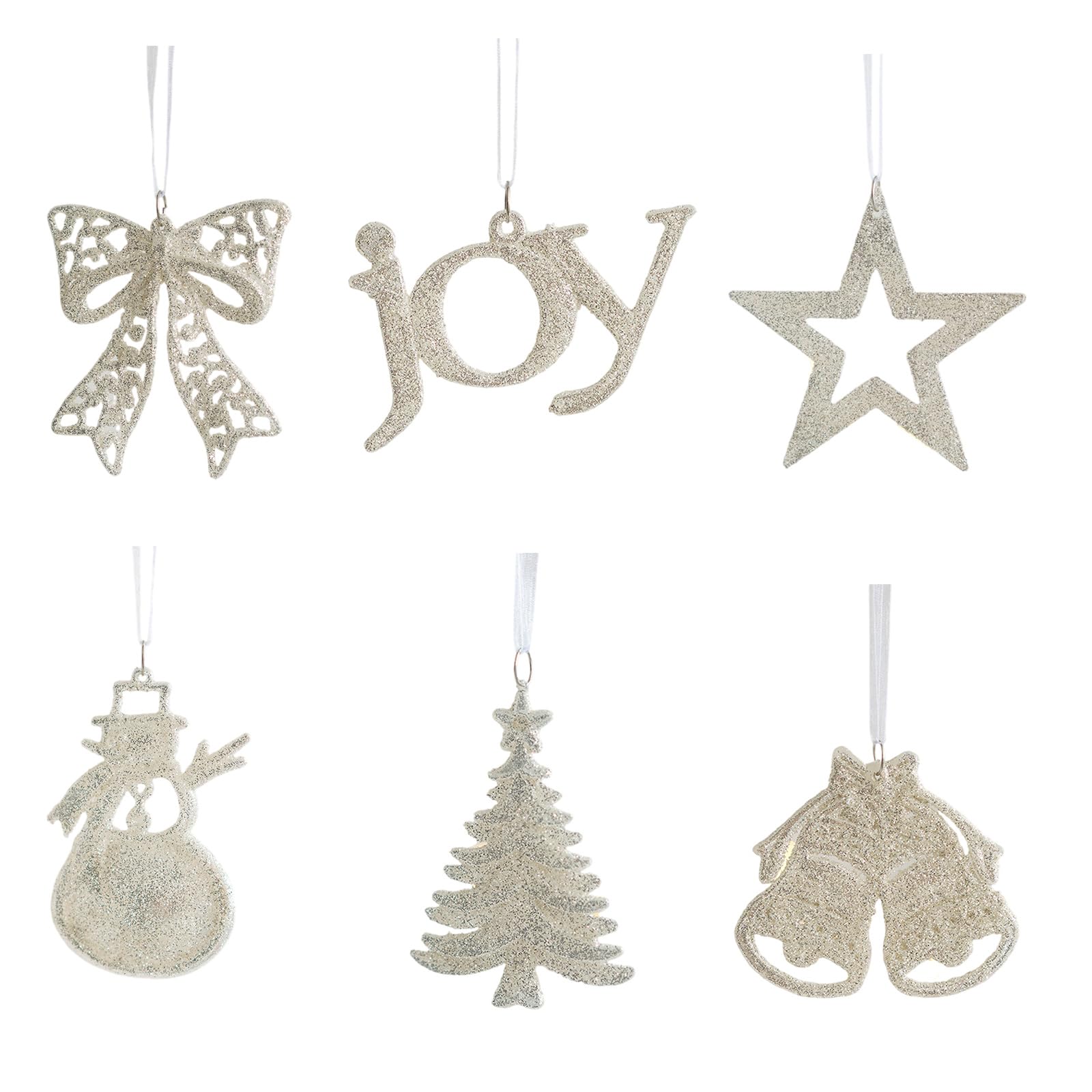 Nucelit 6Pcs Christmas Hanging Ornament Glittering Snowman Star Bells Decorative Accessories for Home Decoration Sparkling Christmas Tree Ornament