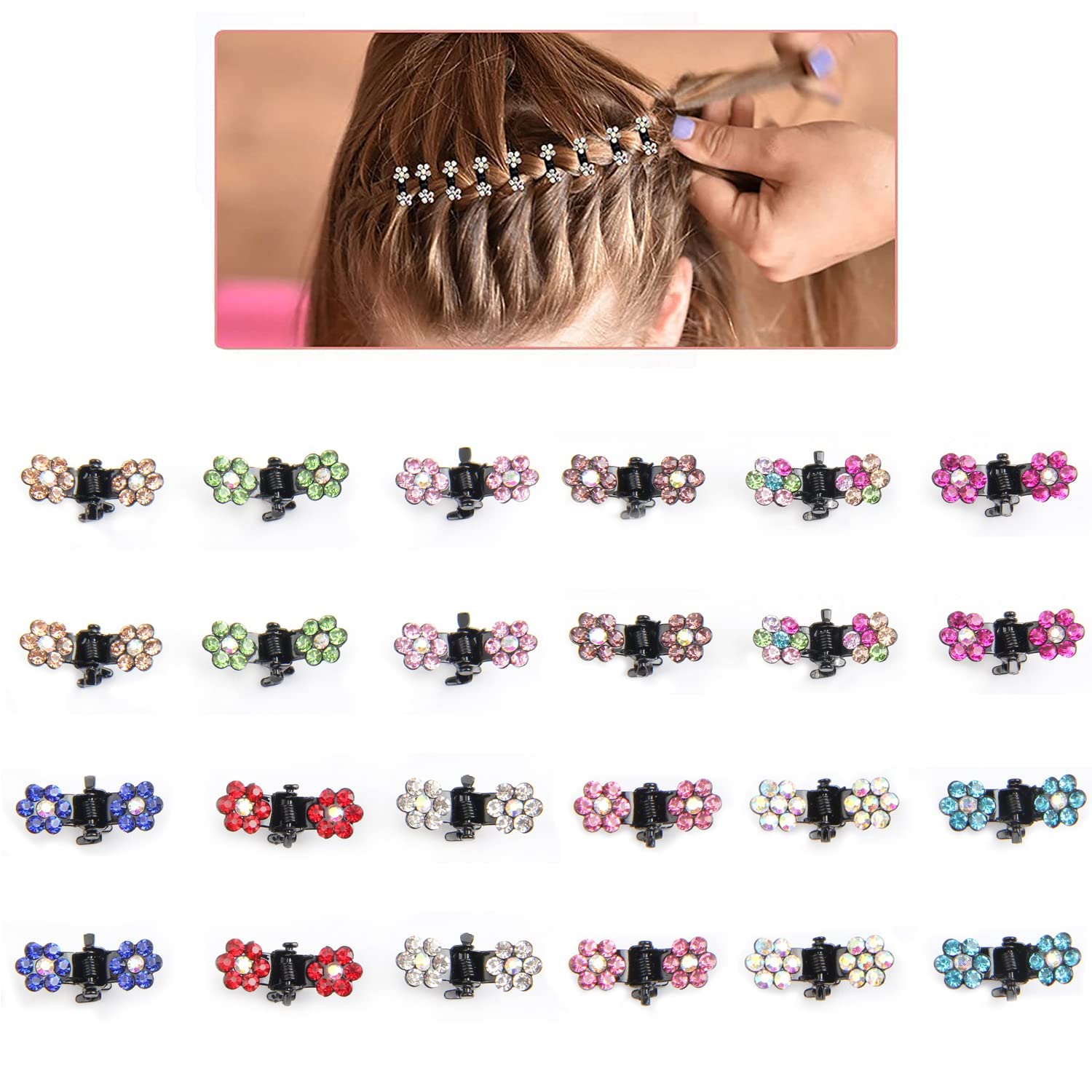 Glamifirsto 12 Mini Hair Claw Clips,Mini Hair Clips No-Slip Grip Jaw Clips Glitter Teeth Clips Rhinestone Hair Clips Metal Clamps Mix Colored Flower Hair Accessories for Women Girls