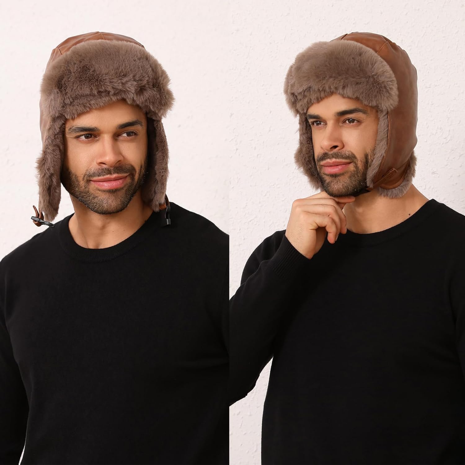 Winter Waterproof Trapper Hat,Women Men Faux Fur Bomber Hat, PU Leather Thermal Aviator Cap, Skating Skiing Hunting Hat - Image 5