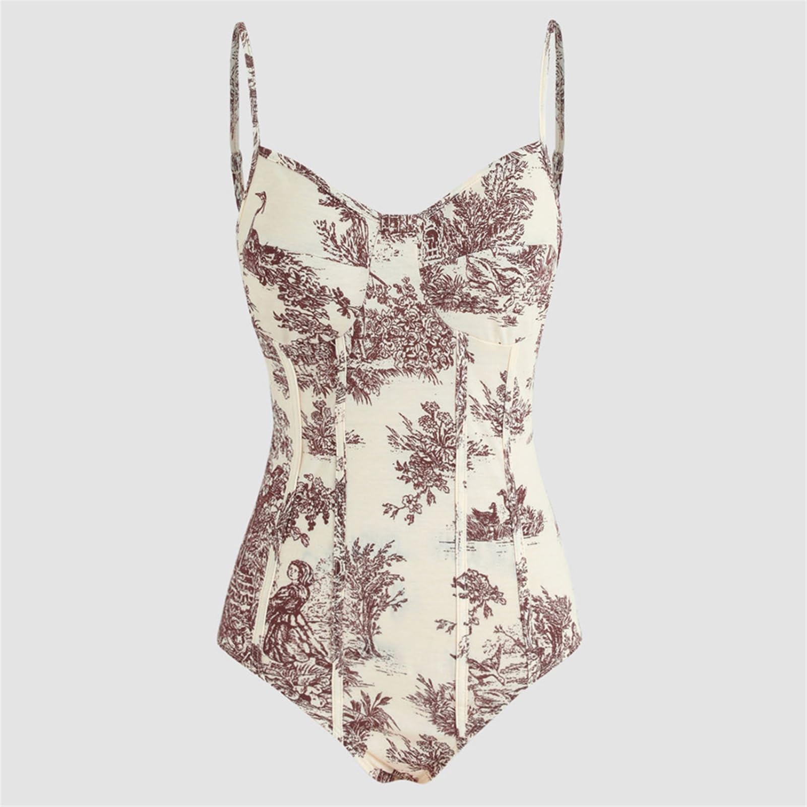 Stampa di Costume da Bagno Intero Semplice E alla Moda, Stile Slim, Bikini A Vita Alta, con Apertura sul Retro (Color : Khaki, Size : XL)