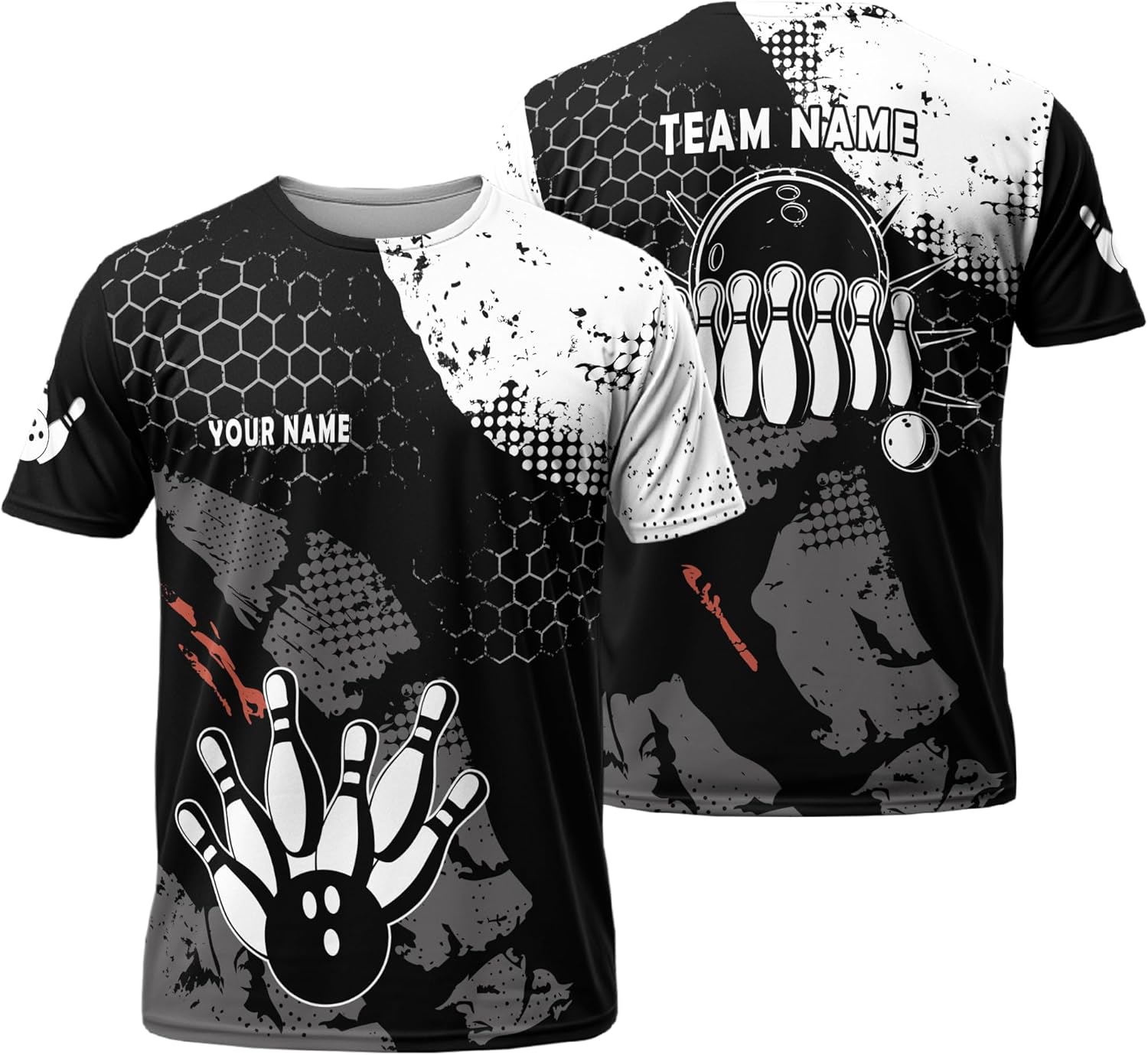 Mens Bowling T-Shirt Personalized Black Bowling Ball Tee Shirt for Bowling Team 3 D Bowling Clothing