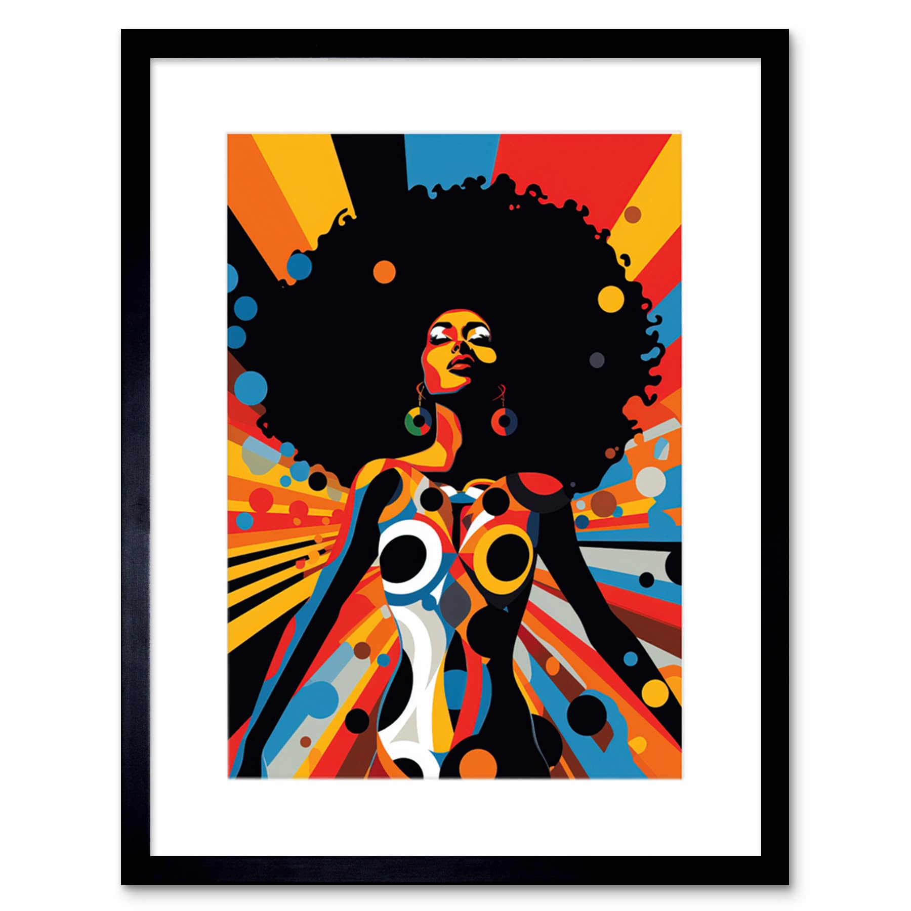 Artery8 Afro Caribbean Woman Colour Explosion Modern Strong Matriarch Bright Bold Colourful Artwork Framed Wall Art Print 9X7 Inch